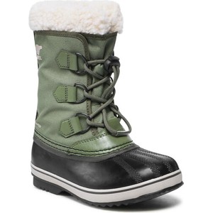 Zielone buty dziecięce zimowe Sorel sznurowane