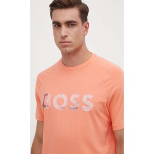 Pomarańczowy t-shirt Hugo Boss z krótkim rękawem z nadrukiem w młodzieżowym stylu