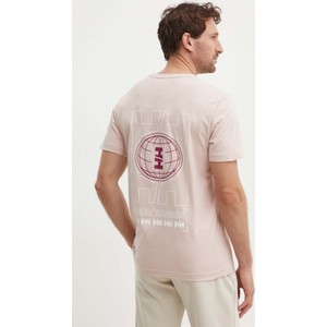 Różowy t-shirt Helly Hansen z krótkim rękawem z bawełny z nadrukiem