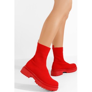 Czerwone botki Zapatos z płaską podeszwą