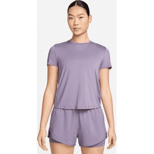 Fioletowy t-shirt Nike w sportowym stylu z okrągłym dekoltem z krótkim rękawem