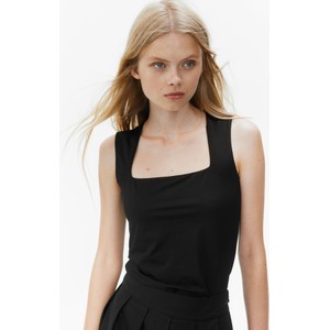 Czarna bluzka H & M z dżerseju z dekoltem w karo na ramiączkach