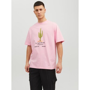 Różowy t-shirt Jack & Jones w młodzieżowym stylu