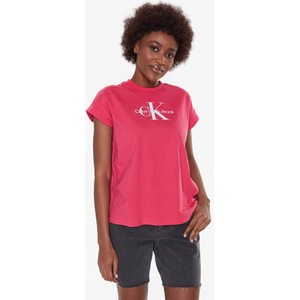 Różowy t-shirt Calvin Klein z krótkim rękawem w młodzieżowym stylu