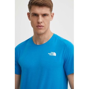 Niebieski t-shirt The North Face w sportowym stylu z krótkim rękawem