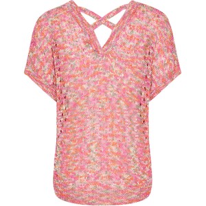 Różowa bluzka Cream w stylu casual z krótkim rękawem z dekoltem w kształcie litery v