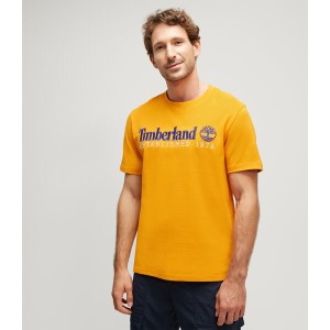 Żółty t-shirt Timberland w młodzieżowym stylu z krótkim rękawem