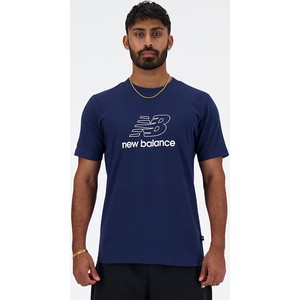 Granatowy t-shirt New Balance z krótkim rękawem z bawełny