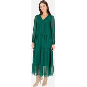 Zielona sukienka POTIS & VERSO z dekoltem w kształcie litery v z długim rękawem