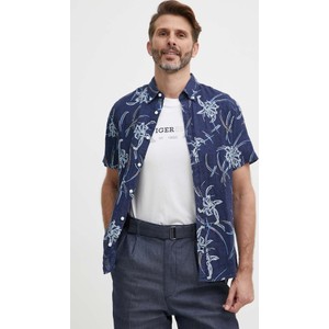 Granatowa koszula Tommy Hilfiger z kołnierzykiem button down w młodzieżowym stylu z krótkim rękawem