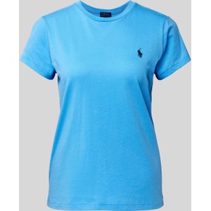 Niebieski t-shirt POLO RALPH LAUREN w stylu casual z krótkim rękawem z okrągłym dekoltem