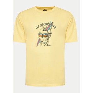 Żółty t-shirt Quiksilver w młodzieżowym stylu z krótkim rękawem