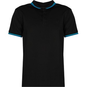 Czarna koszulka polo ubierzsie.com z tkaniny z krótkim rękawem