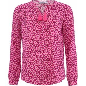 Różowa bluzka Zwillingsherz w stylu casual z dekoltem w kształcie litery v