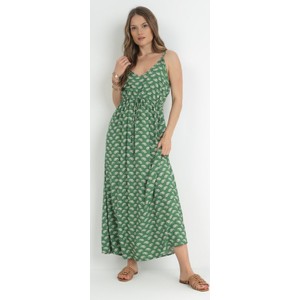 Zielona sukienka born2be z dekoltem w kształcie litery v w stylu casual na ramiączkach