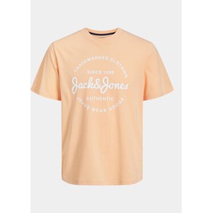Pomarańczowy t-shirt Jack & Jones w młodzieżowym stylu z krótkim rękawem