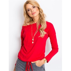 Czerwona bluzka Basic Feel Good z długim rękawem w stylu casual z bawełny