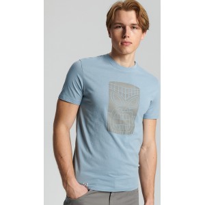 Niebieski t-shirt Sinsay z bawełny z nadrukiem w młodzieżowym stylu
