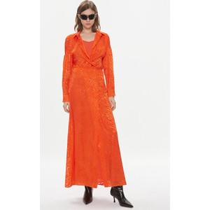 Pomarańczowa sukienka Pinko maxi z dekoltem w kształcie litery v