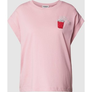 Różowa bluzka Essentiel z krótkim rękawem z bawełny w stylu casual