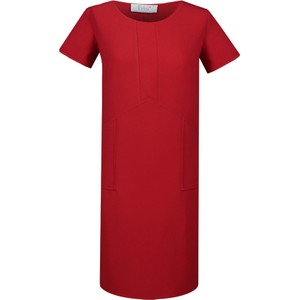 Czerwona sukienka Fokus z okrągłym dekoltem oversize z tkaniny