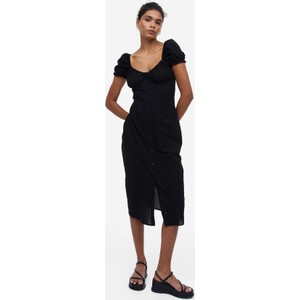 Czarna sukienka H & M z krótkim rękawem z dekoltem w kształcie litery v
