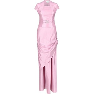 Różowa sukienka Fokus asymetryczna z krótkim rękawem maxi