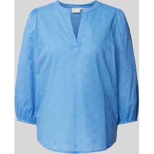 Niebieska bluzka Kaffe z dekoltem w kształcie litery v z bawełny z długim rękawem