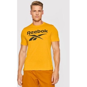 Żółty t-shirt Reebok w sportowym stylu z krótkim rękawem