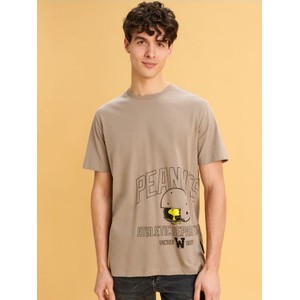Brązowy t-shirt Sinsay z nadrukiem w młodzieżowym stylu z krótkim rękawem