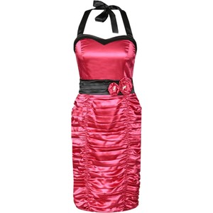 Różowa sukienka Fokus midi z satyny z kołnierzykiem