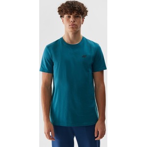 Niebieski t-shirt 4F z krótkim rękawem z bawełny w sportowym stylu