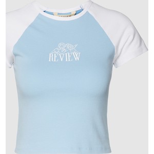 T-shirt Review z krótkim rękawem w młodzieżowym stylu z bawełny
