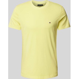 Żółty t-shirt Tommy Hilfiger z bawełny z krótkim rękawem w stylu casual