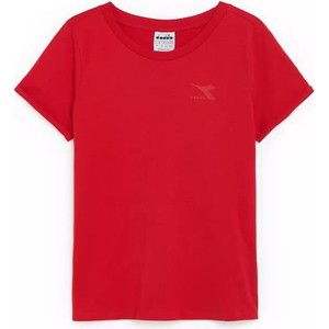 Czerwony t-shirt Diadora z okrągłym dekoltem z bawełny