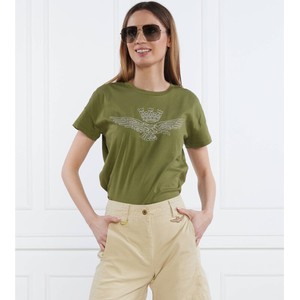 Zielony t-shirt Aeronautica Militare z bawełny