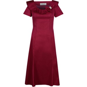Czerwona sukienka Fokus z krótkim rękawem z tkaniny rozkloszowana