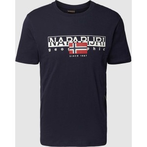 Granatowy t-shirt Napapijri z bawełny w młodzieżowym stylu z nadrukiem