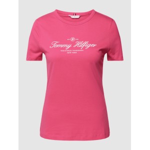 Różowy t-shirt Tommy Hilfiger z krótkim rękawem z bawełny z okrągłym dekoltem