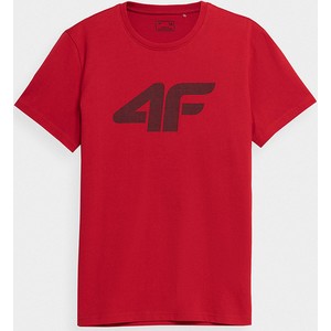 Czerwony t-shirt 4F w młodzieżowym stylu z bawełny z krótkim rękawem