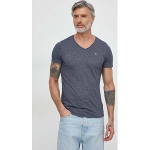 Granatowy t-shirt Tommy Jeans z krótkim rękawem z bawełny