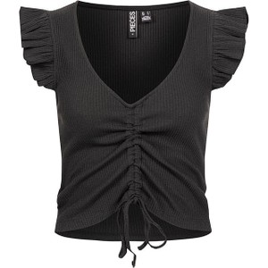 Czarna bluzka Pieces z dekoltem w kształcie litery v w stylu casual