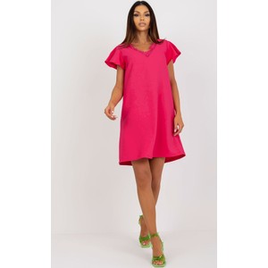 Różowa sukienka 5.10.15 mini z dekoltem w kształcie litery v z krótkim rękawem