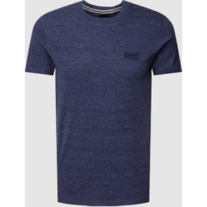 Granatowy t-shirt Superdry z bawełny z krótkim rękawem w stylu casual