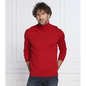 Czerwony sweter Hugo Boss z wełny z golfem w stylu casual