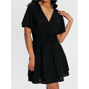 Czarna sukienka Sinsay z krótkim rękawem mini z lnu
