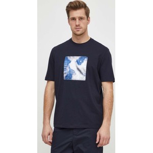 Granatowy t-shirt Armani Exchange z krótkim rękawem z bawełny z nadrukiem