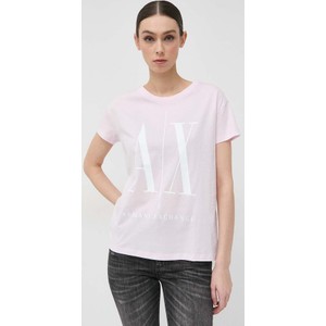 Różowa bluzka Armani Exchange z krótkim rękawem z bawełny