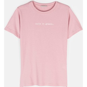 Różowy t-shirt Gate z bawełny z okrągłym dekoltem