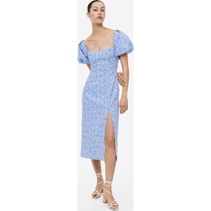 Niebieska sukienka H & M z krótkim rękawem midi z bawełny
